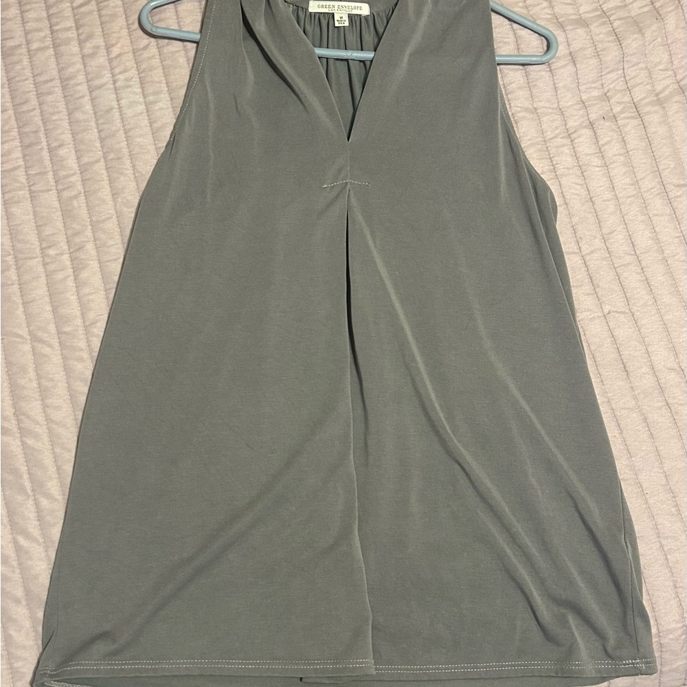 Green Envelope Gray Sleeveless Blouse
